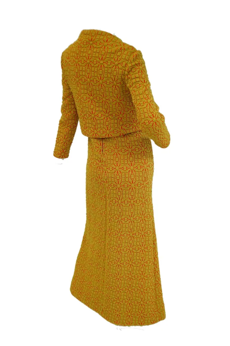 1960s Arnold Scaasi Gold and Red Knit Evening Dress and Jacket