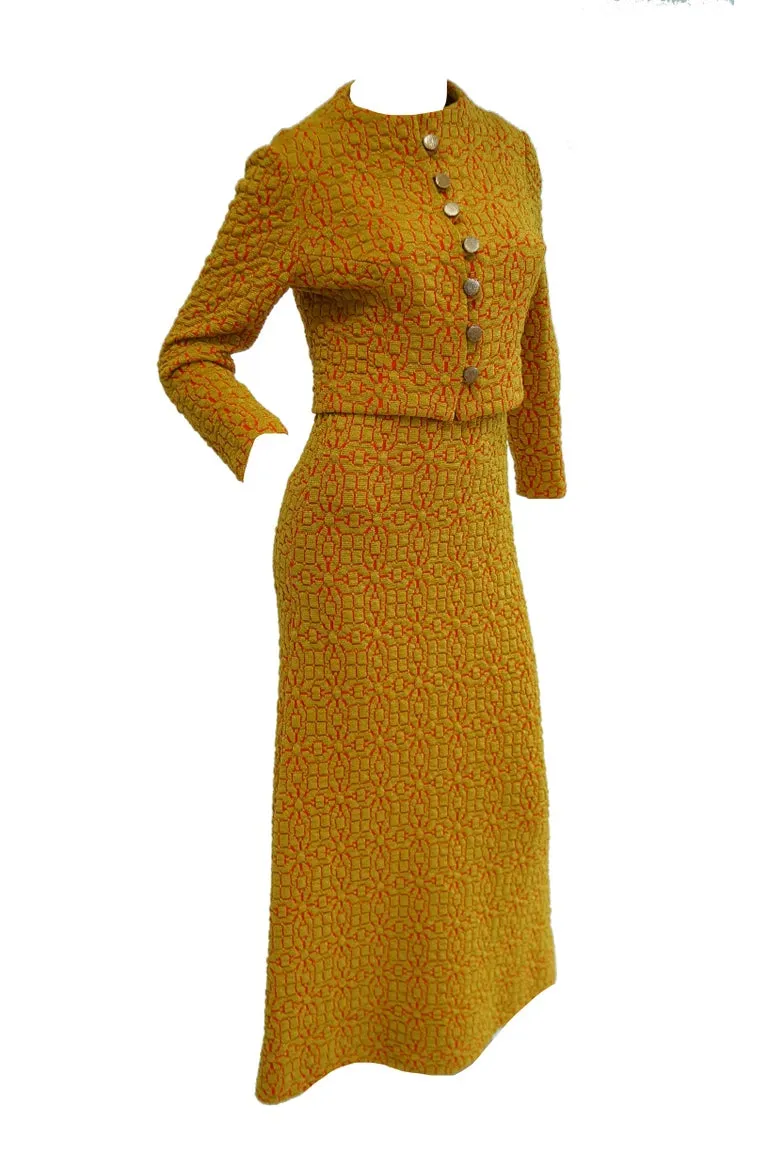 1960s Arnold Scaasi Gold and Red Knit Evening Dress and Jacket