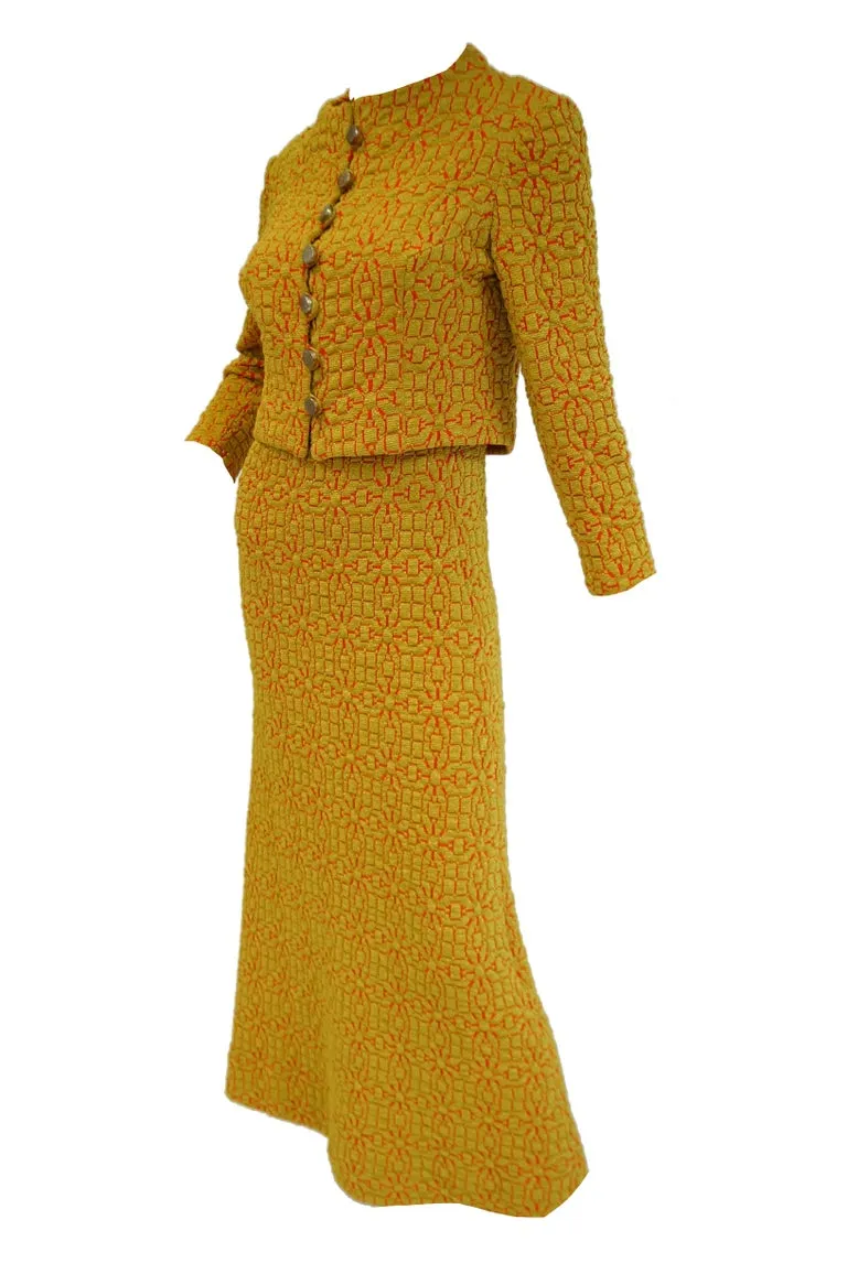 1960s Arnold Scaasi Gold and Red Knit Evening Dress and Jacket