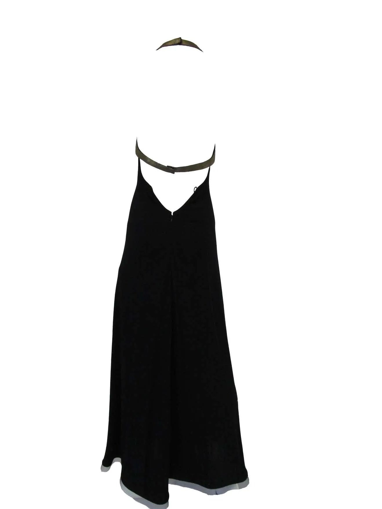 1980s Geoffrey Beene Silk Knit Gold and Black Halter Evening Dress