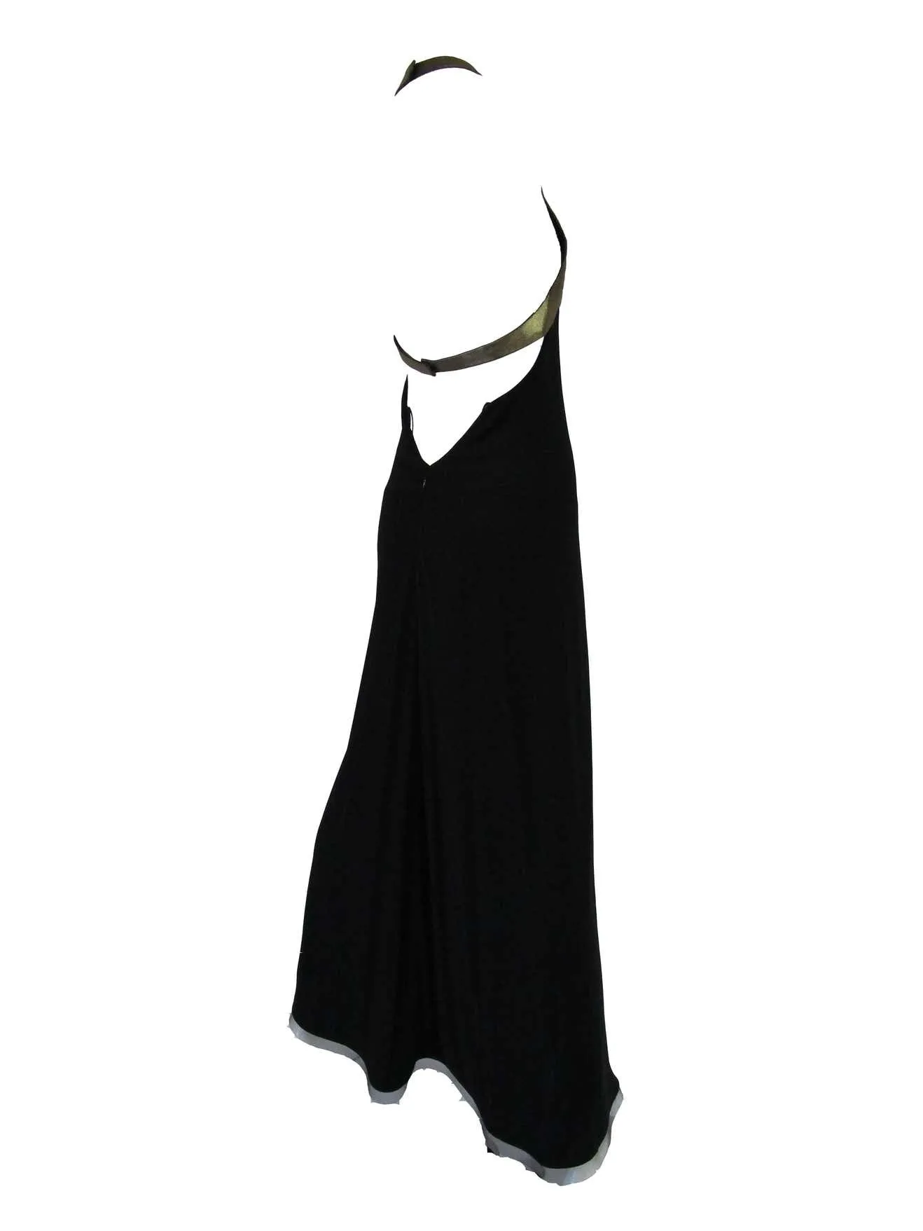 1980s Geoffrey Beene Silk Knit Gold and Black Halter Evening Dress