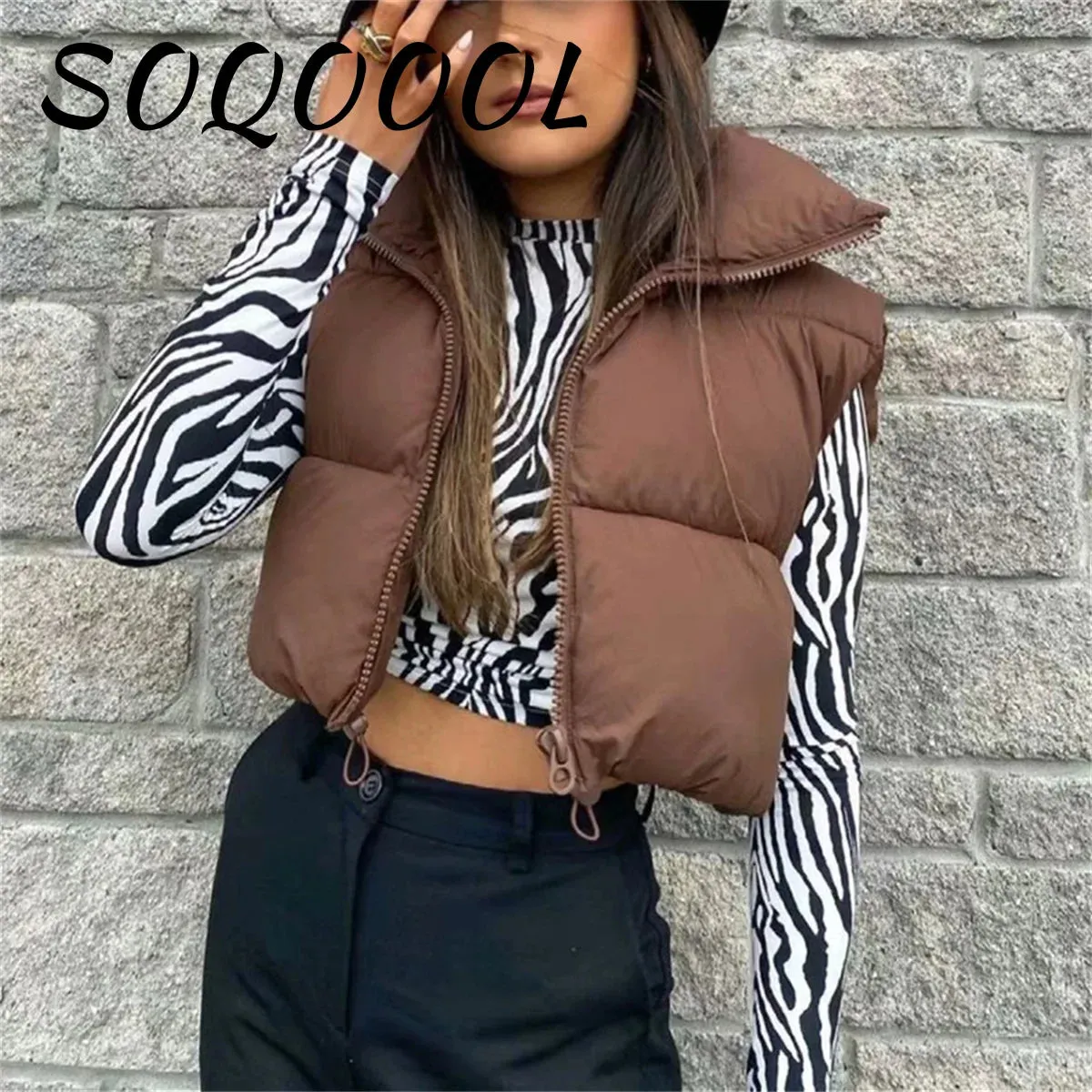 2024 Autumn Winter Women's Short Cotton Down Vest Short Stand-up Collar Warm Sleeveless Quilted Vest Outdoor Travel Jacket Tops