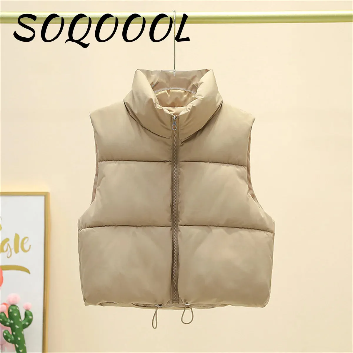 2024 Autumn Winter Women's Short Cotton Down Vest Short Stand-up Collar Warm Sleeveless Quilted Vest Outdoor Travel Jacket Tops