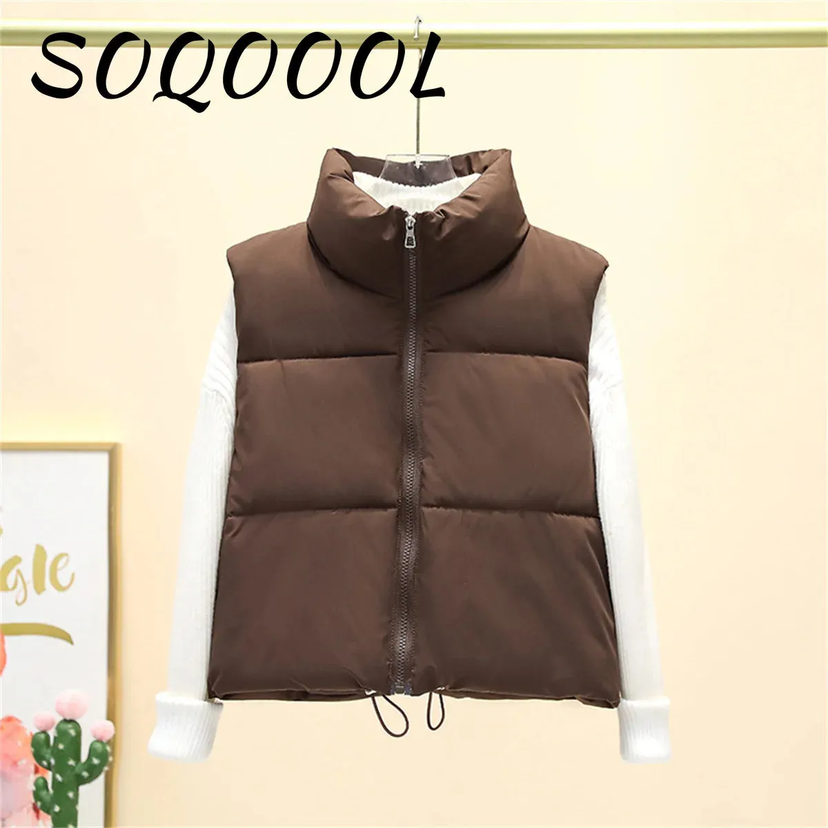 2024 Autumn Winter Women's Short Cotton Down Vest Short Stand-up Collar Warm Sleeveless Quilted Vest Outdoor Travel Jacket Tops