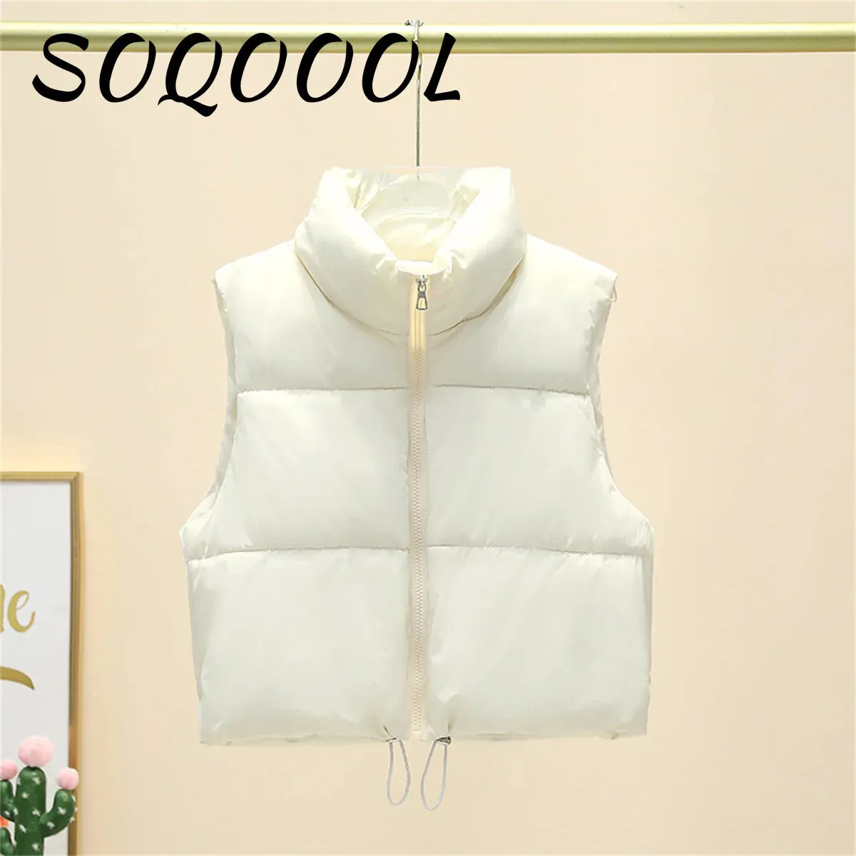 2024 Autumn Winter Women's Short Cotton Down Vest Short Stand-up Collar Warm Sleeveless Quilted Vest Outdoor Travel Jacket Tops