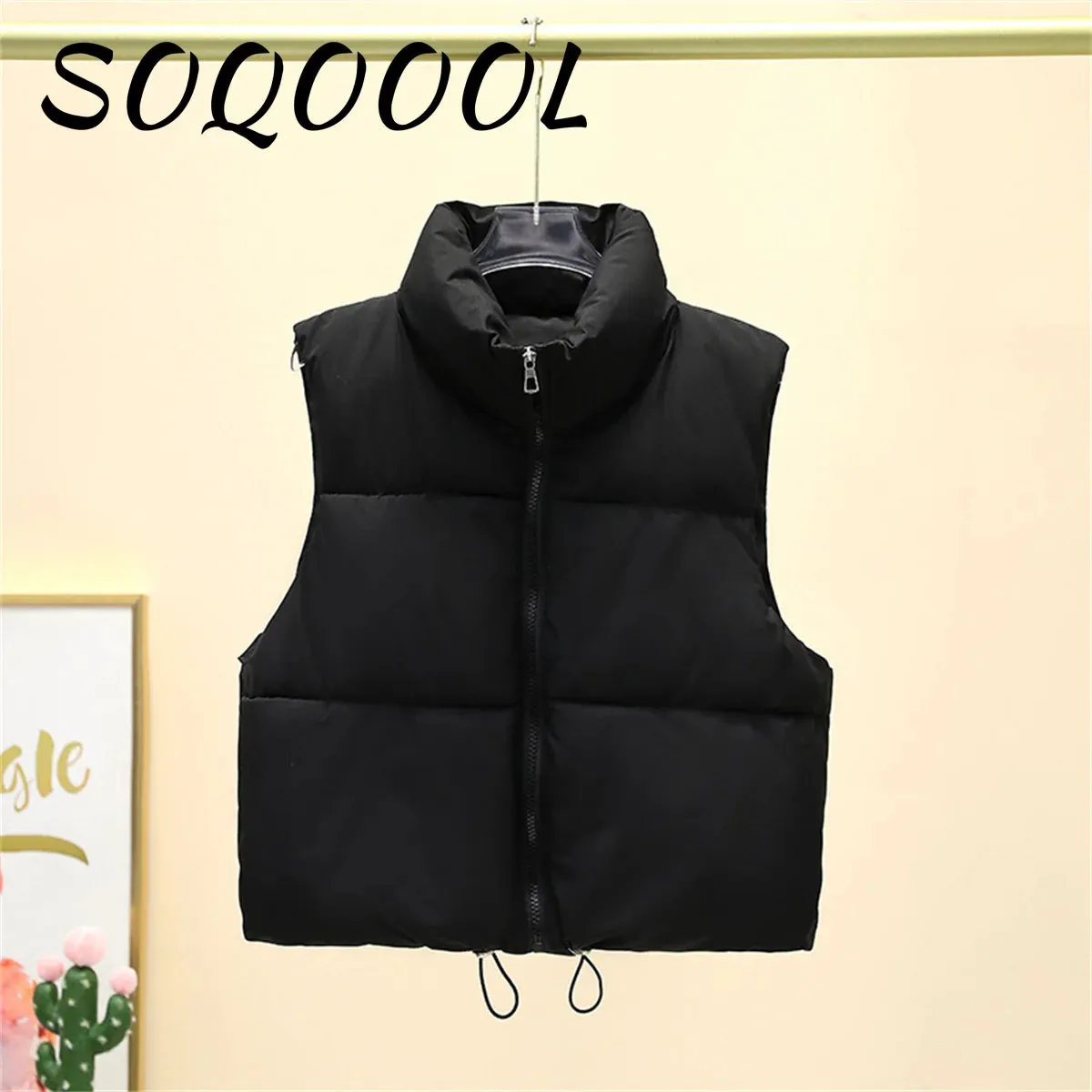 2024 Autumn Winter Women's Short Cotton Down Vest Short Stand-up Collar Warm Sleeveless Quilted Vest Outdoor Travel Jacket Tops