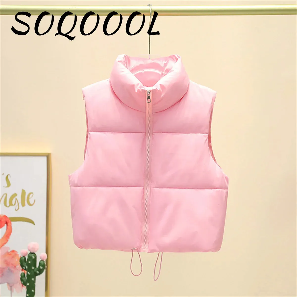 2024 Autumn Winter Women's Short Cotton Down Vest Short Stand-up Collar Warm Sleeveless Quilted Vest Outdoor Travel Jacket Tops