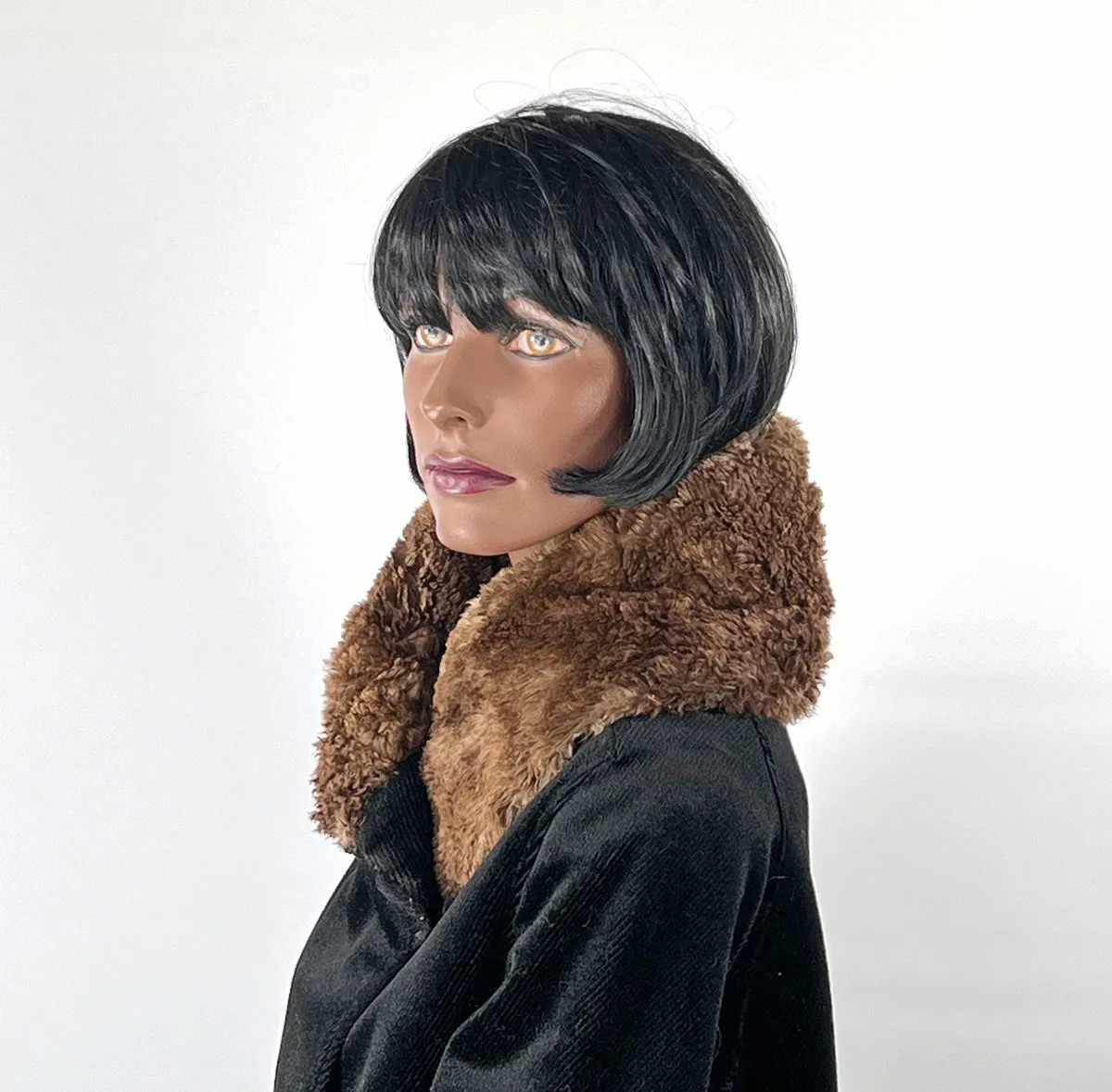 20s Cocoon Coat Mohair Plush Fur Collar Women's Vintage M/L VFG