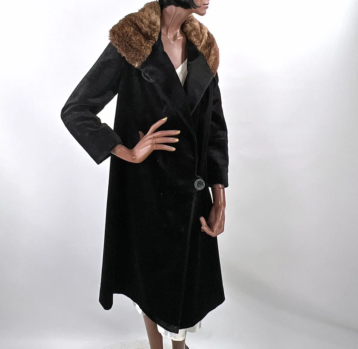 20s Cocoon Coat Mohair Plush Fur Collar Women's Vintage M/L VFG