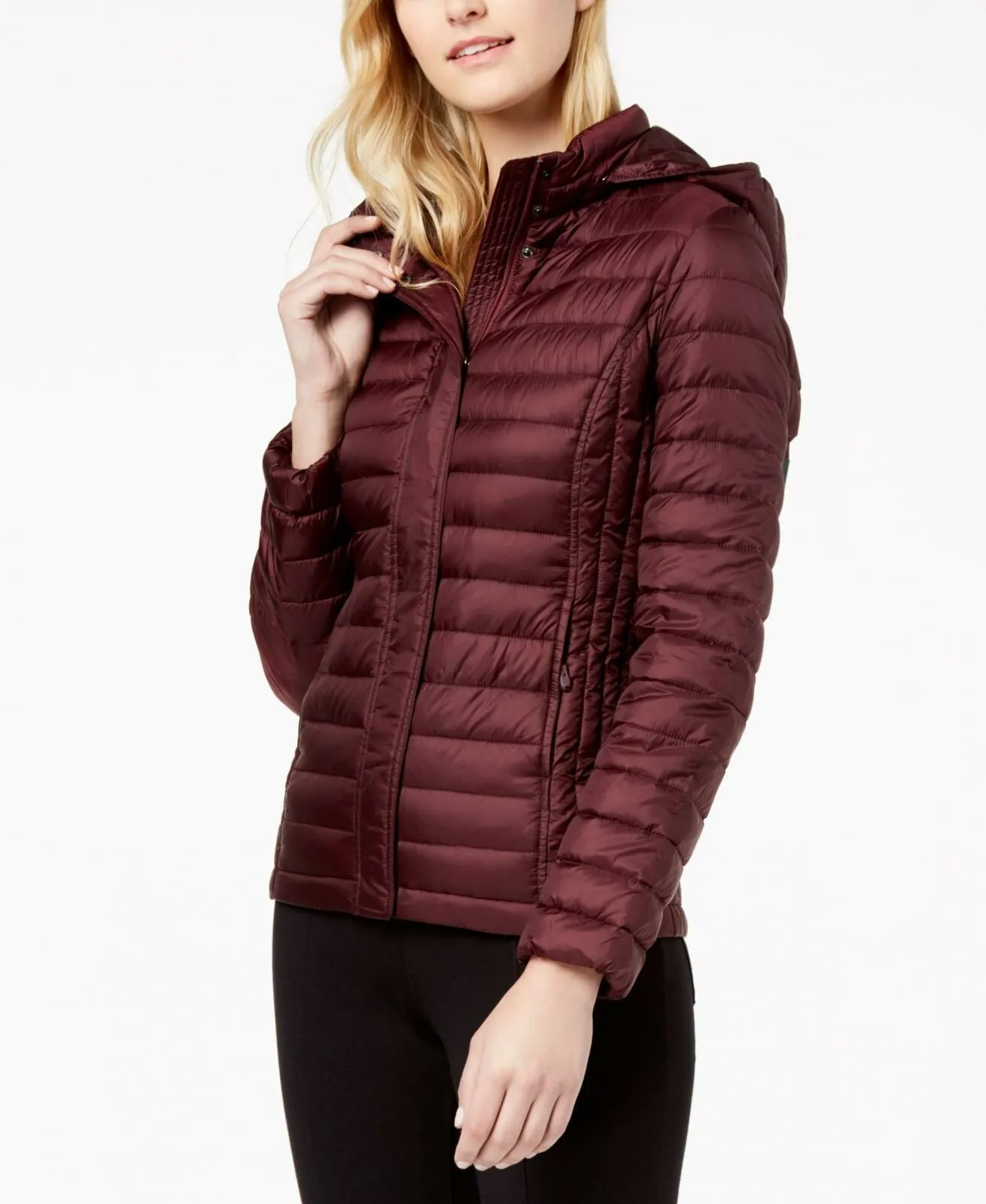 32 Degrees Women's Packable Hooded Down Puffer Coat Bourgogne XL