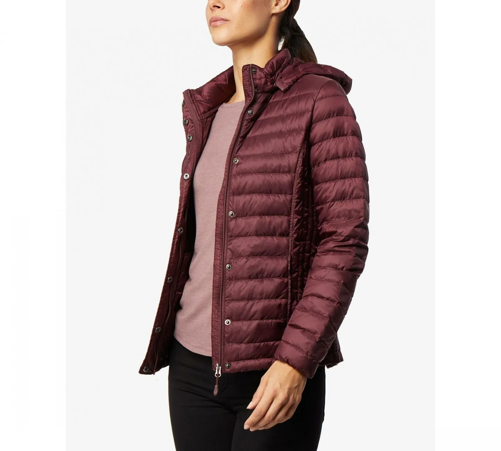 32 Degrees Women's Packable Hooded Down Puffer Coat Bourgogne XL