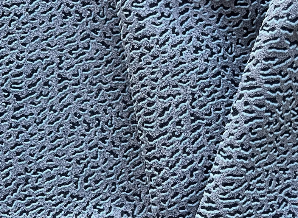 63" Panel -  Flocked Black & Pale Blue Mock Pointillist Viscose Crepe (Made in Italy)