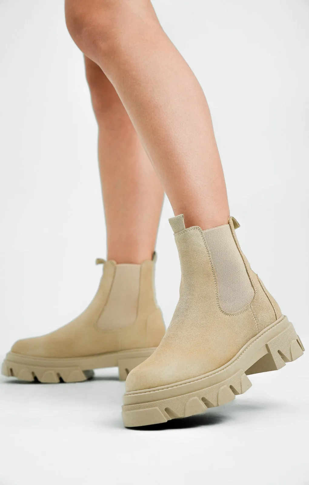 ALDO Bigtrek Chunky Flat Ankle Boots In Beige Leather