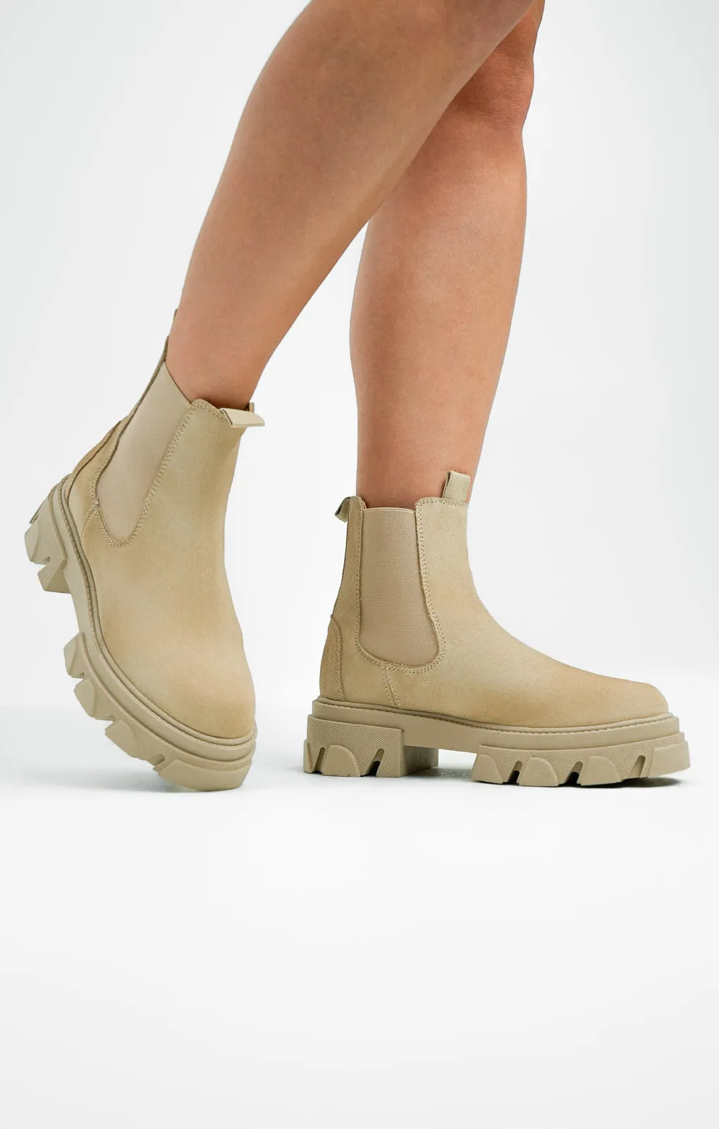 ALDO Bigtrek Chunky Flat Ankle Boots In Beige Leather