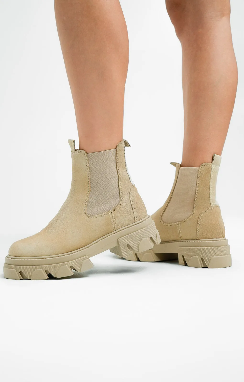 ALDO Bigtrek Chunky Flat Ankle Boots In Beige Leather