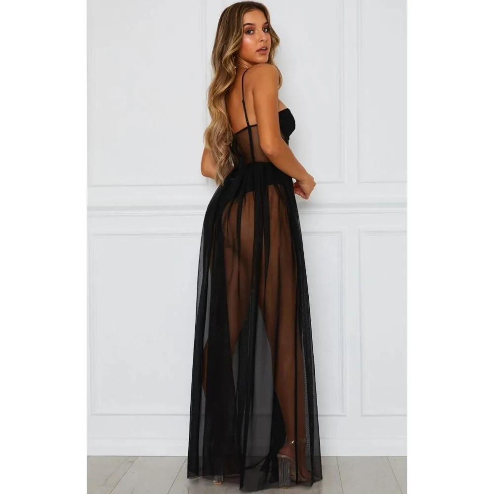 Amozae-Sexy Women Boho Retro See-through Bodycon Spaghetti Strap Long Dress Elastic High Waist Party Summer Beach Bodysuit Sundress