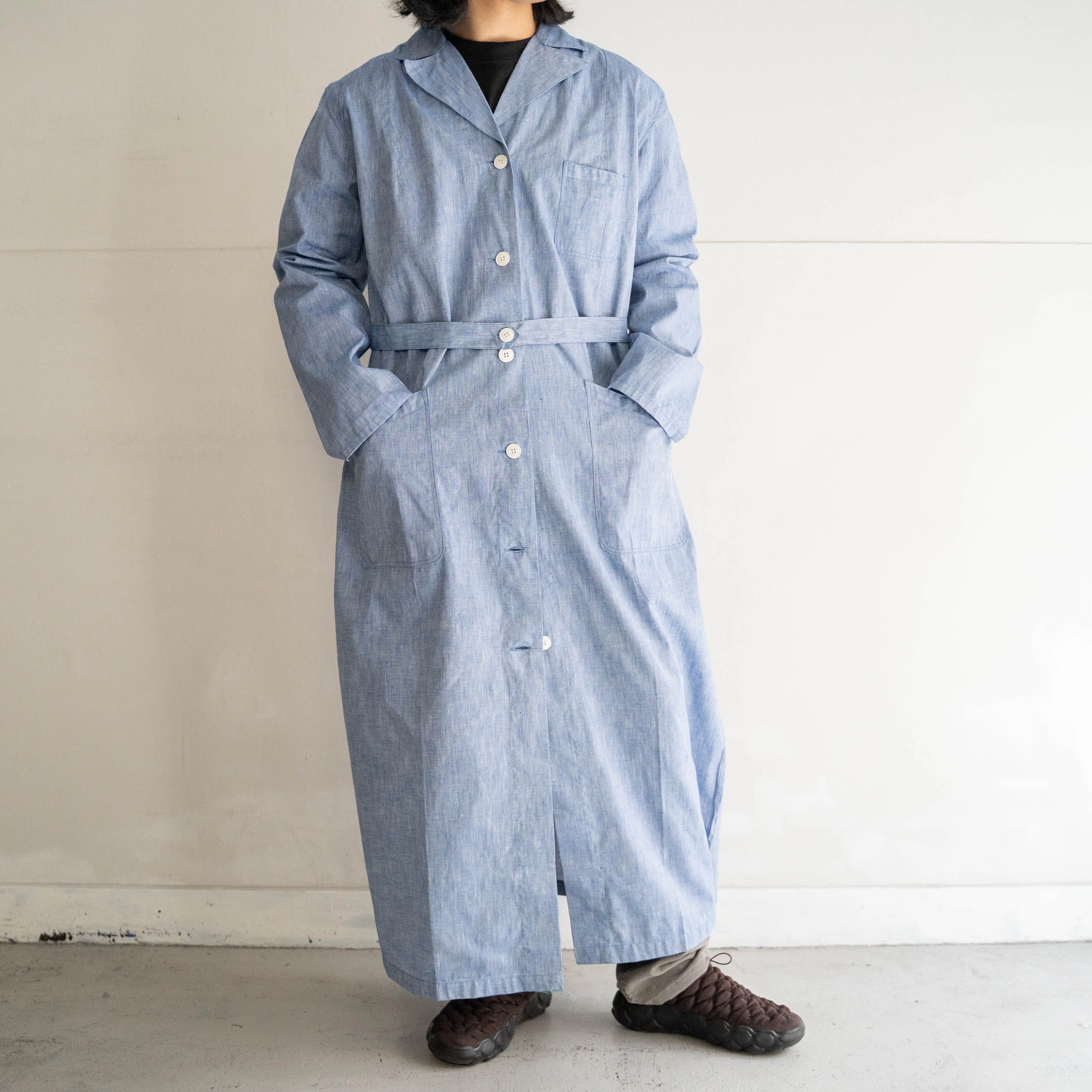 around 1950s French military blue chambray hospital coat -linen mix- 'dead stock'