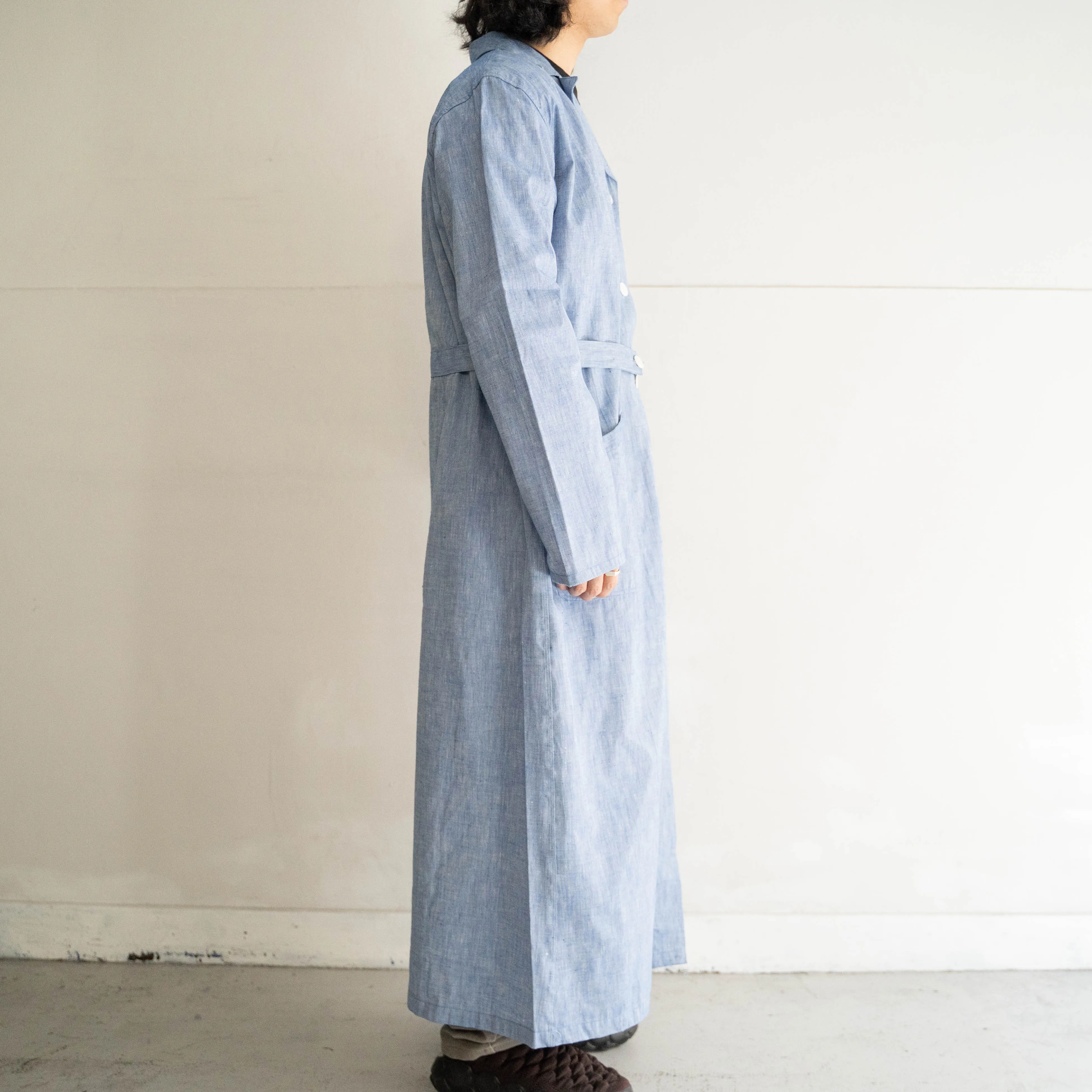 around 1950s French military blue chambray hospital coat -linen mix- 'dead stock'