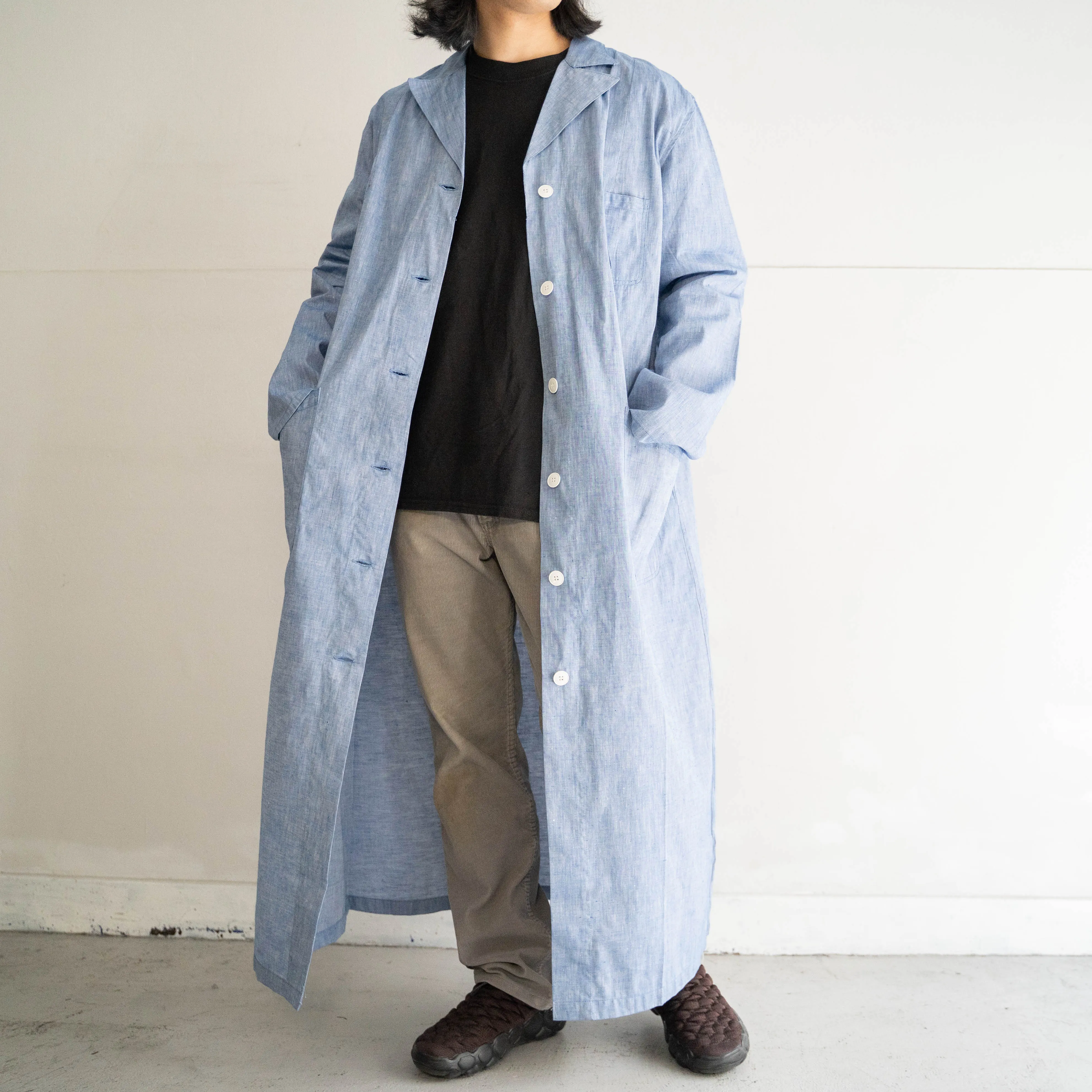 around 1950s French military blue chambray hospital coat -linen mix- 'dead stock'