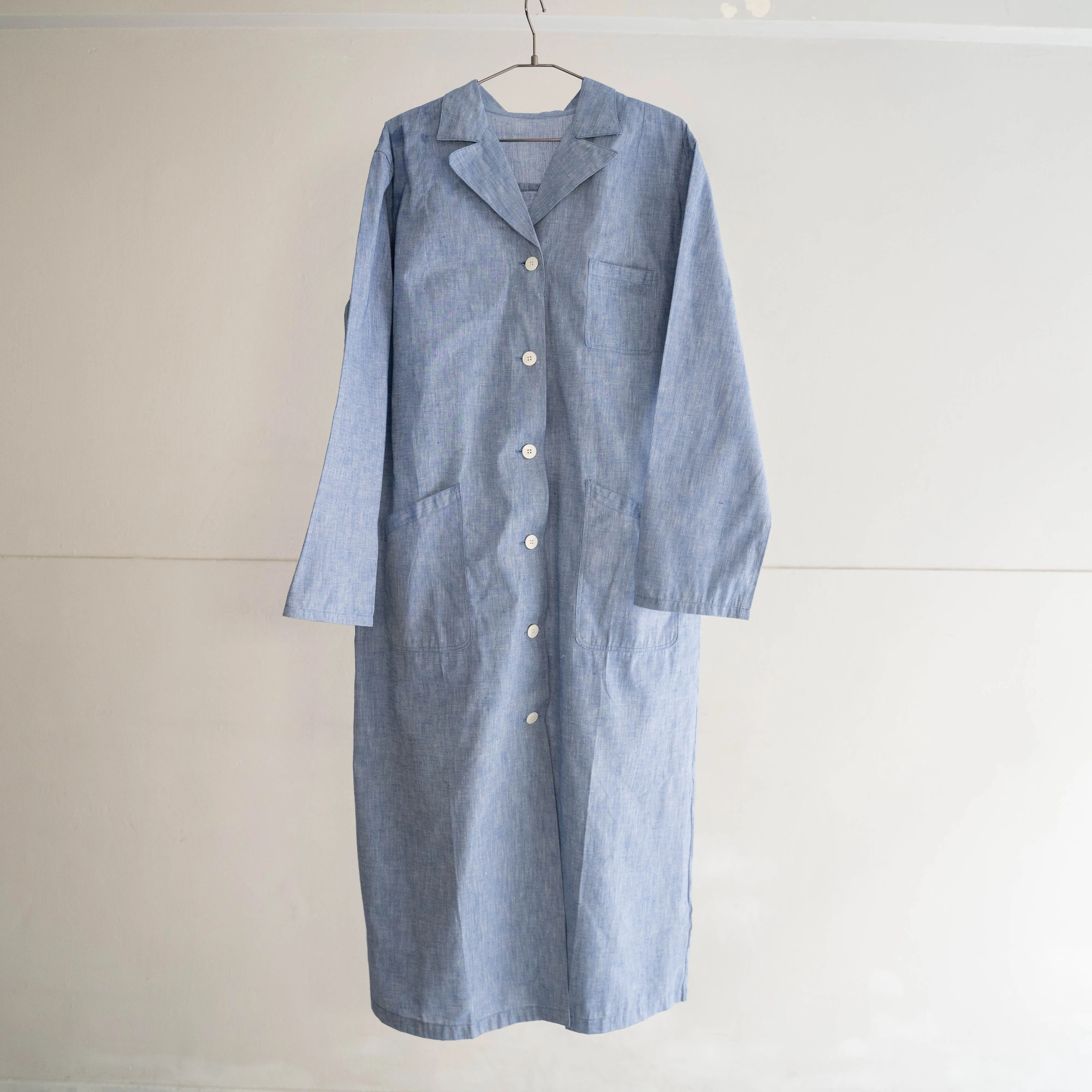 around 1950s French military blue chambray hospital coat -linen mix- 'dead stock'