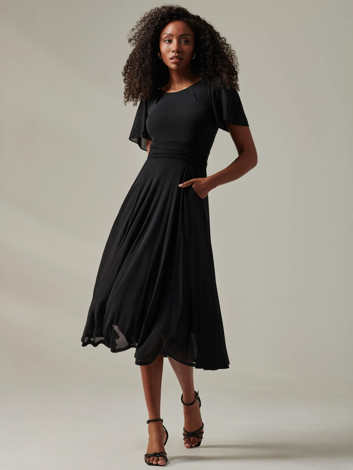 Ayla Plain Mesh Maxi Dress, Black