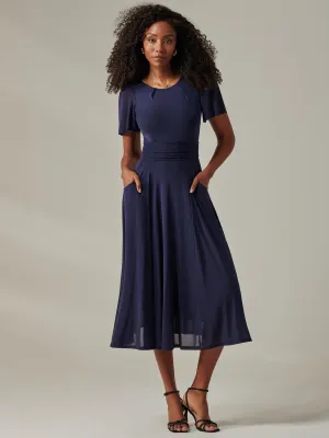 Ayla Plain Mesh Maxi Dress, Navy