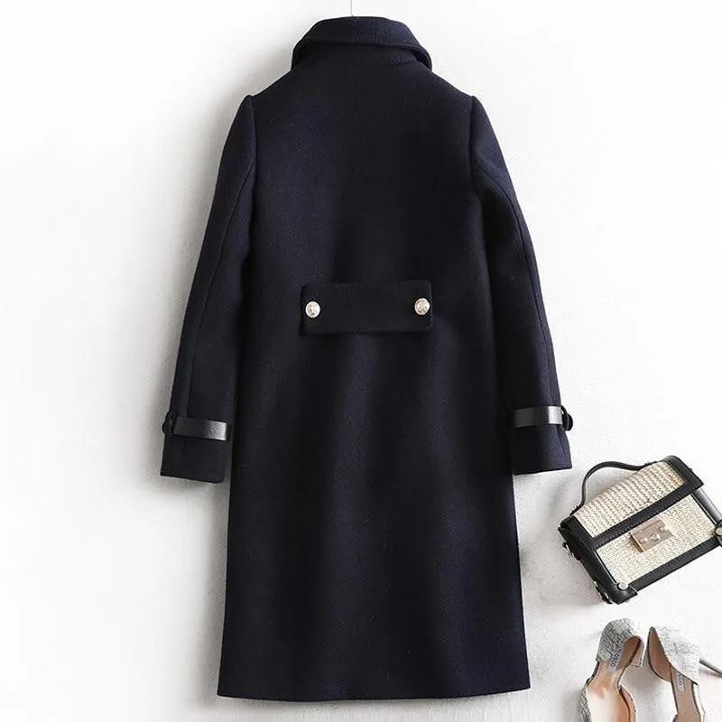 Badge Embroidered Woolen Coat For Women