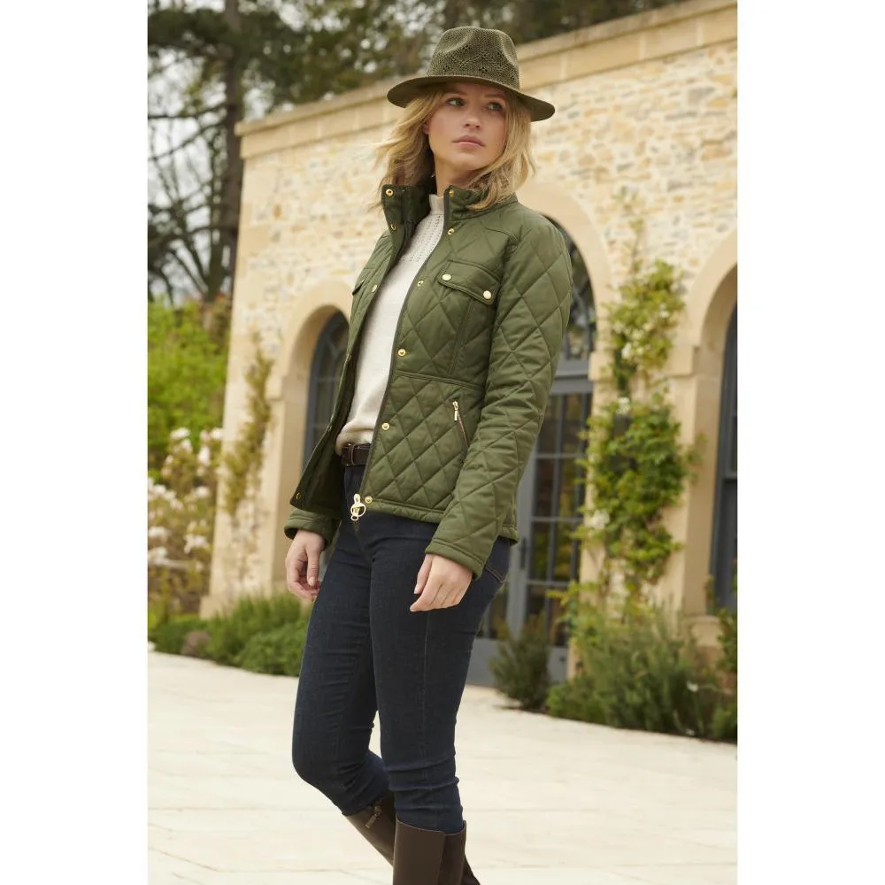 Barbour Broxfield Ladies Quilted Jacket - Olive/Olive Pink Tartan