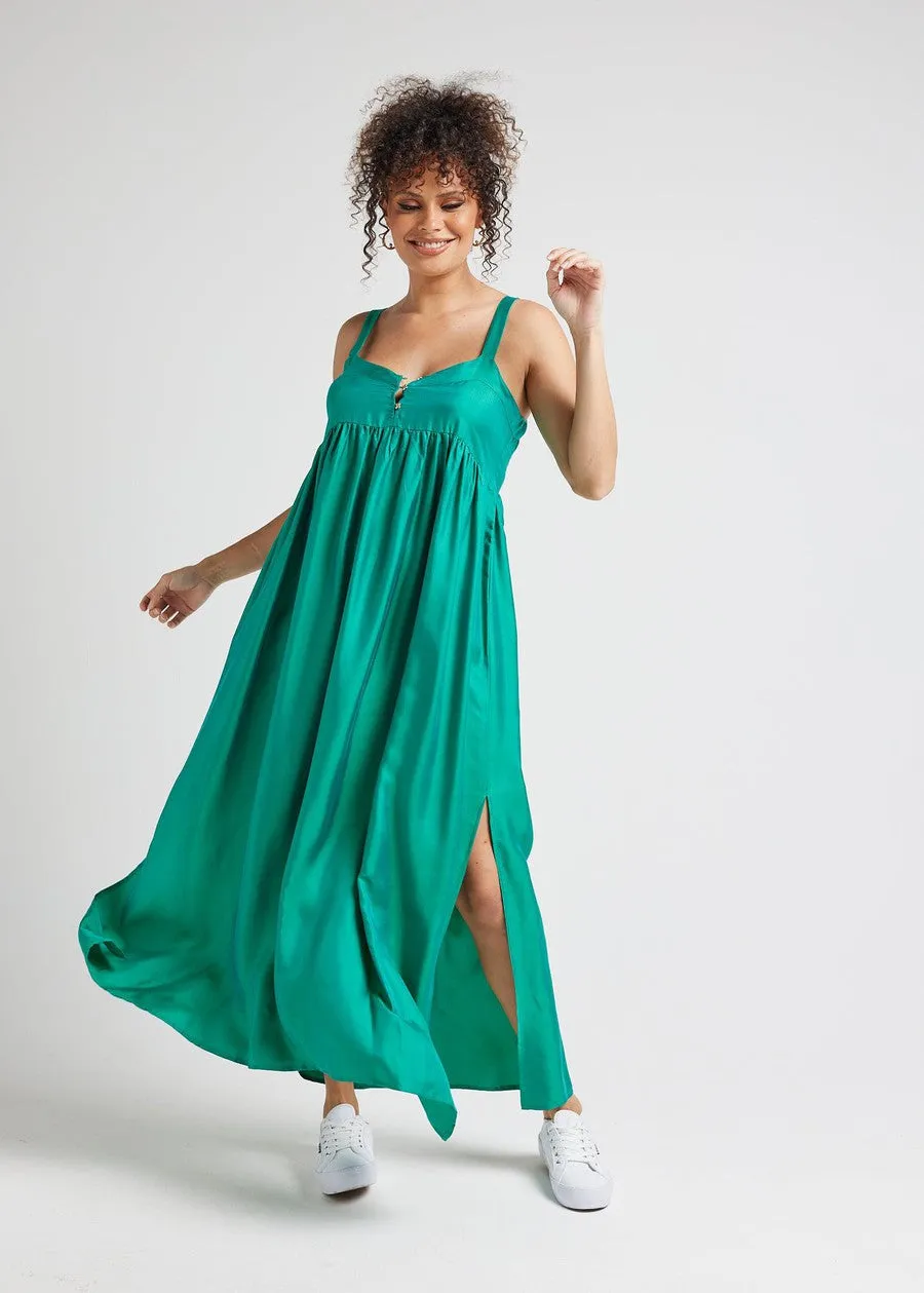 Begonia Sleeveless Silk Maxi Dress - Emerald Green