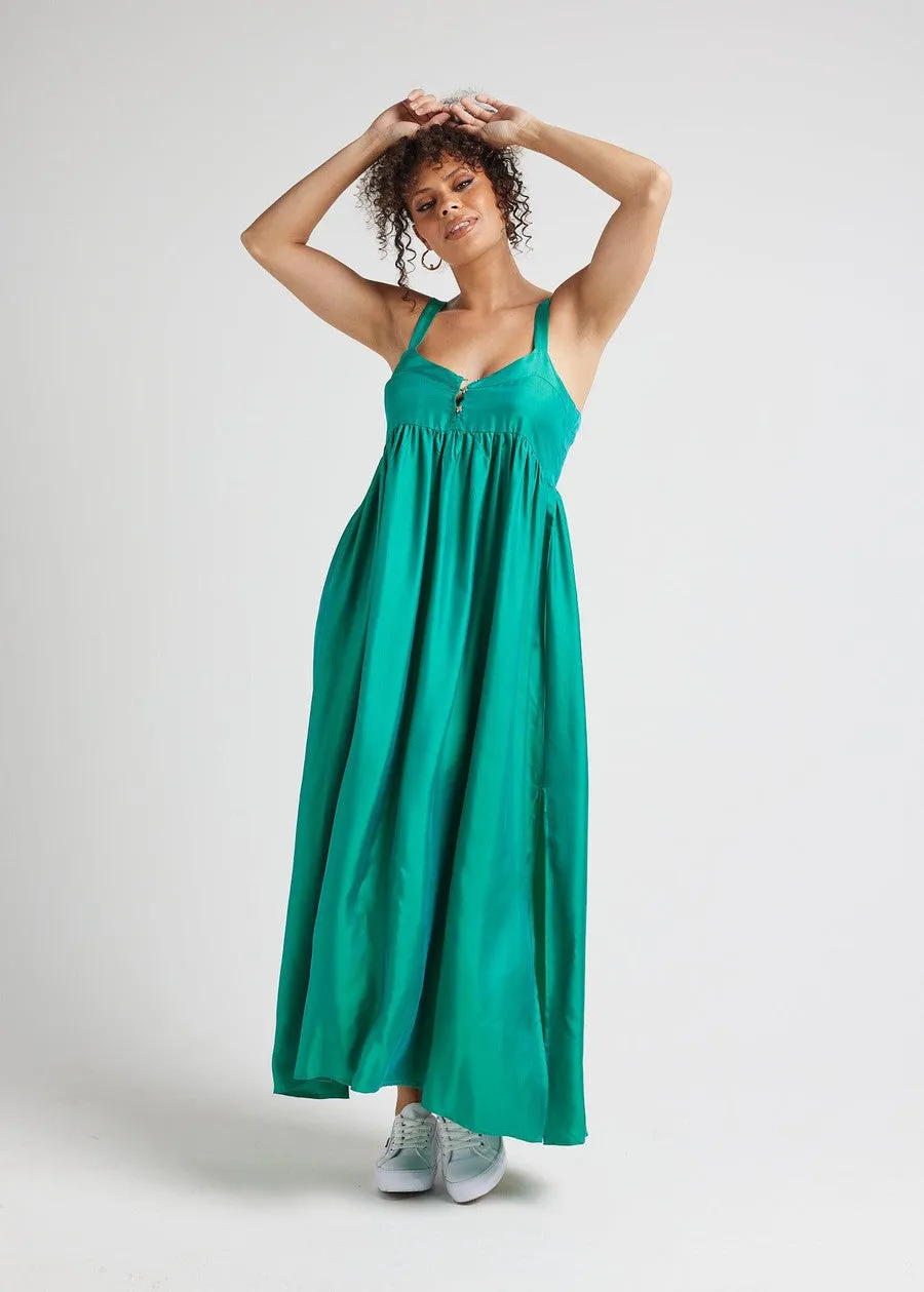 Begonia Sleeveless Silk Maxi Dress - Emerald Green