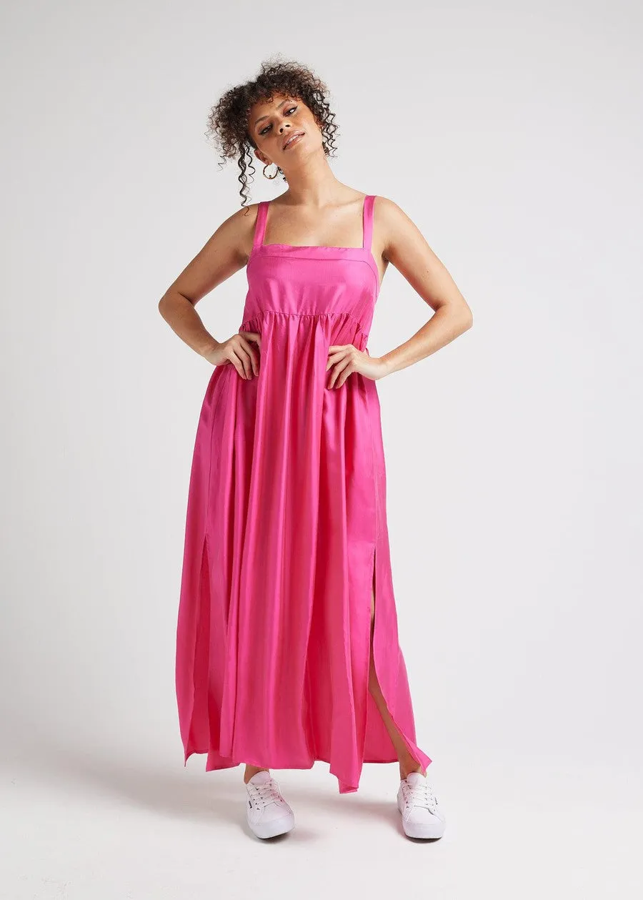 Begonia Sleeveless Silk Maxi Dress - Fuschia