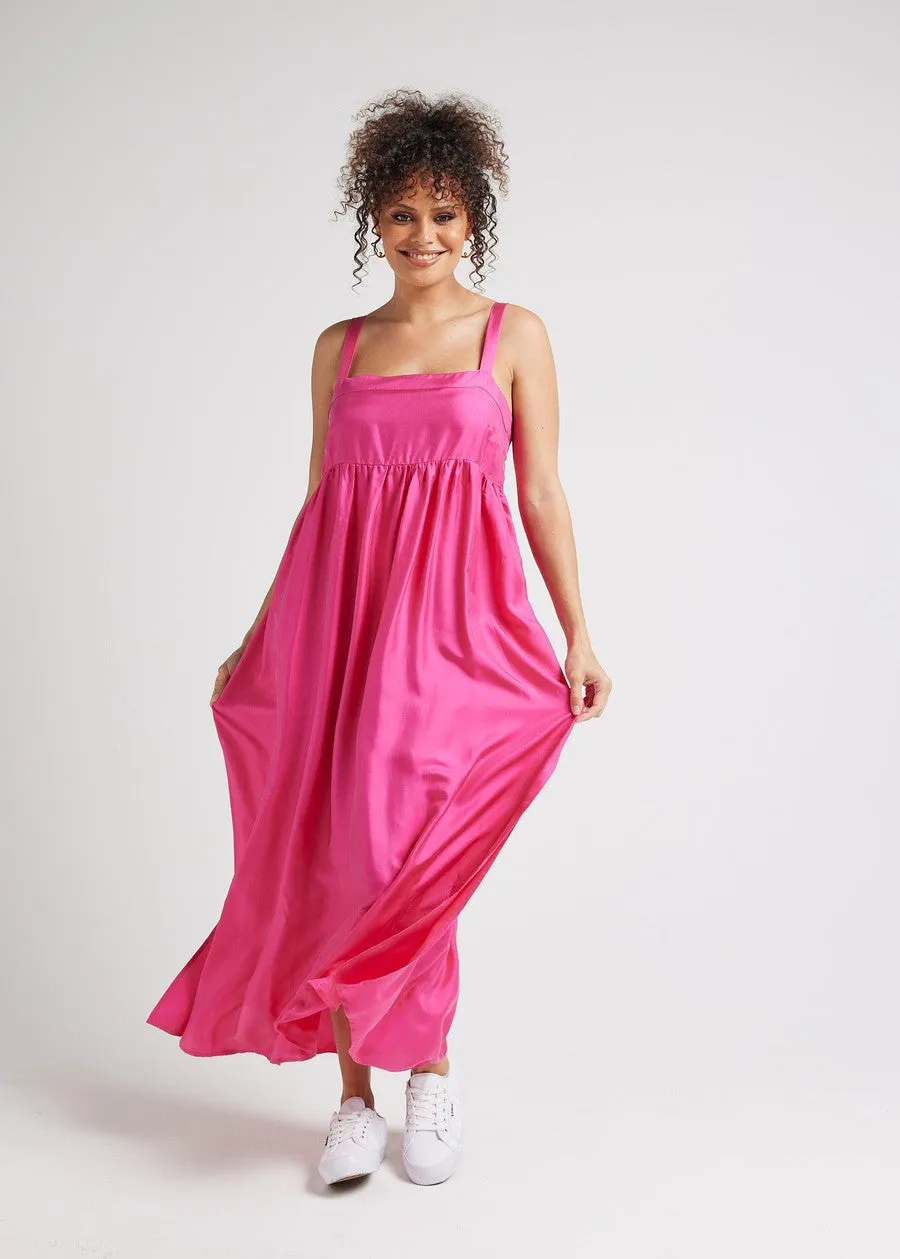 Begonia Sleeveless Silk Maxi Dress - Fuschia