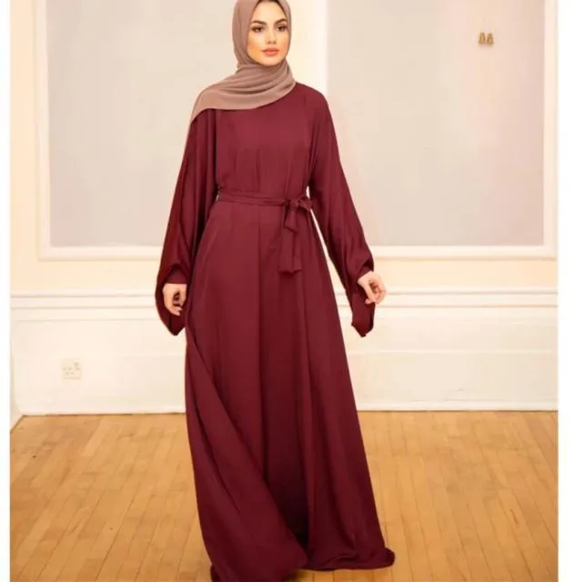 Belted Waist Loose Abaya Dress