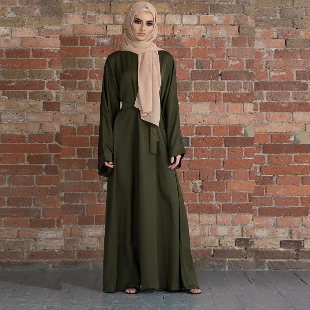 Belted Waist Loose Abaya Dress