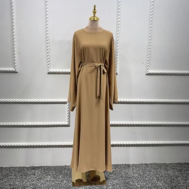 Belted Waist Loose Abaya Dress