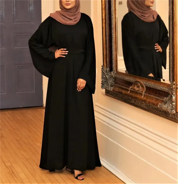 Belted Waist Loose Abaya Dress