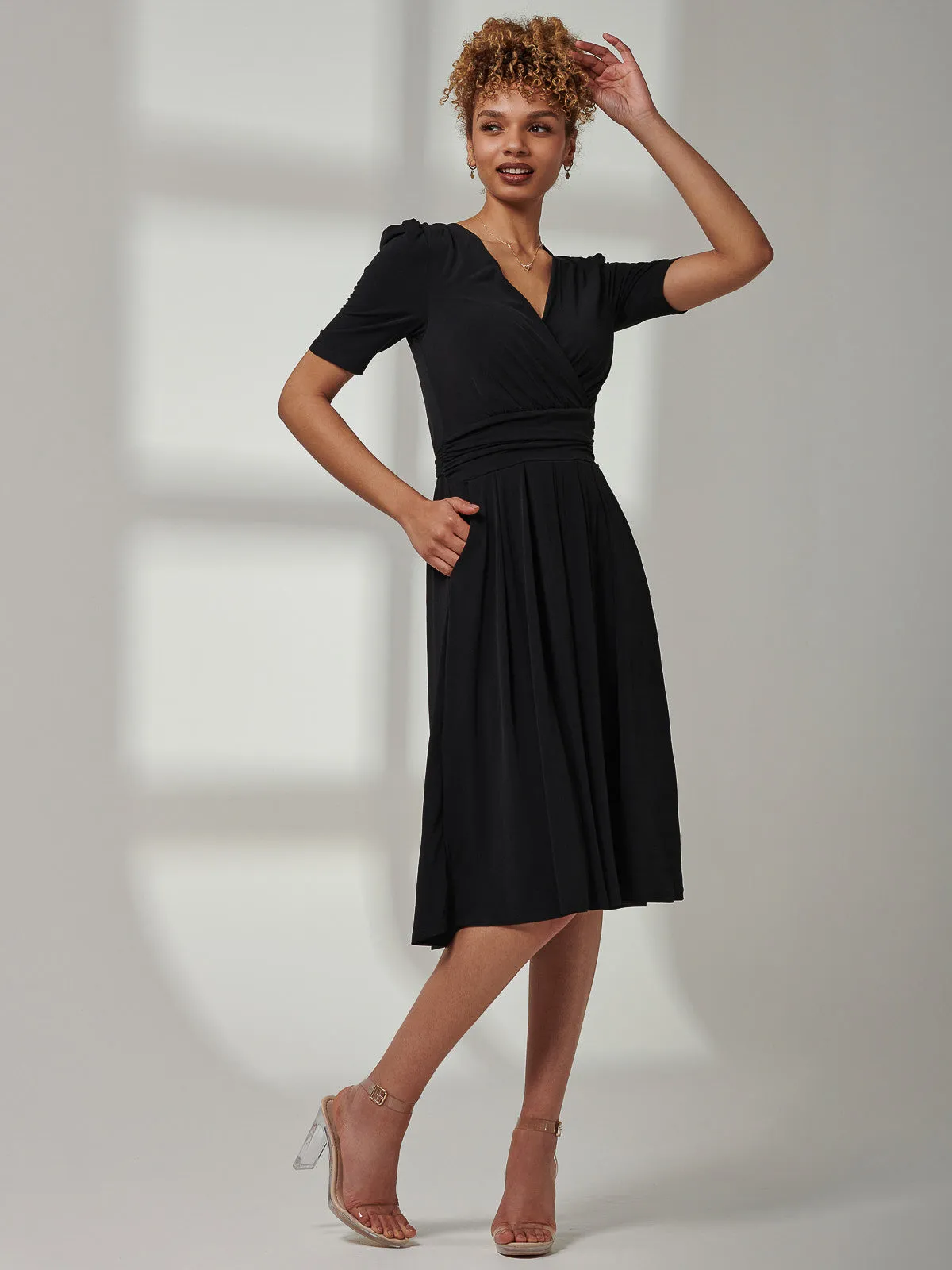 Bianca Half Sleeve Jersey Midi Dress, Black