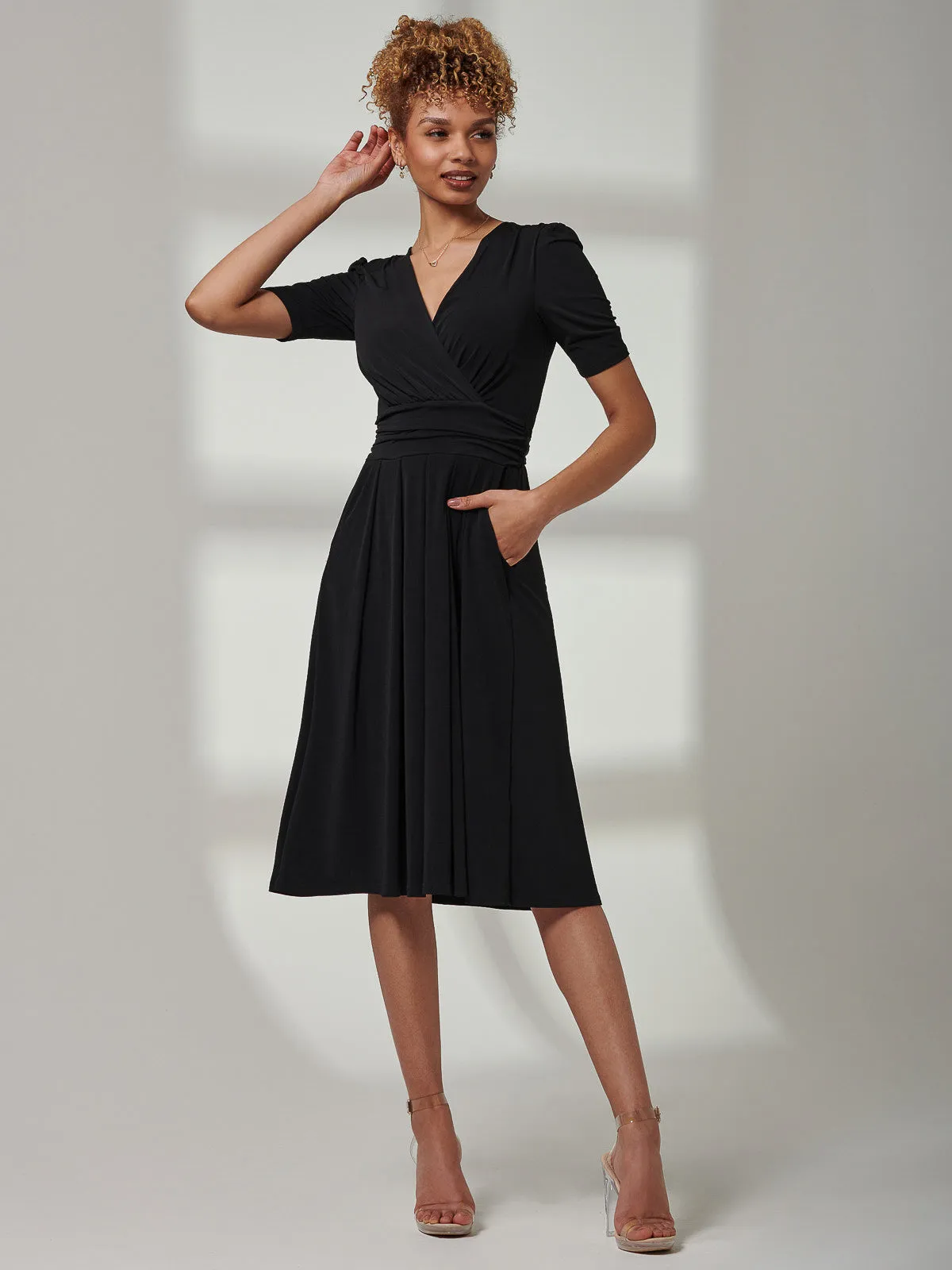 Bianca Half Sleeve Jersey Midi Dress, Black