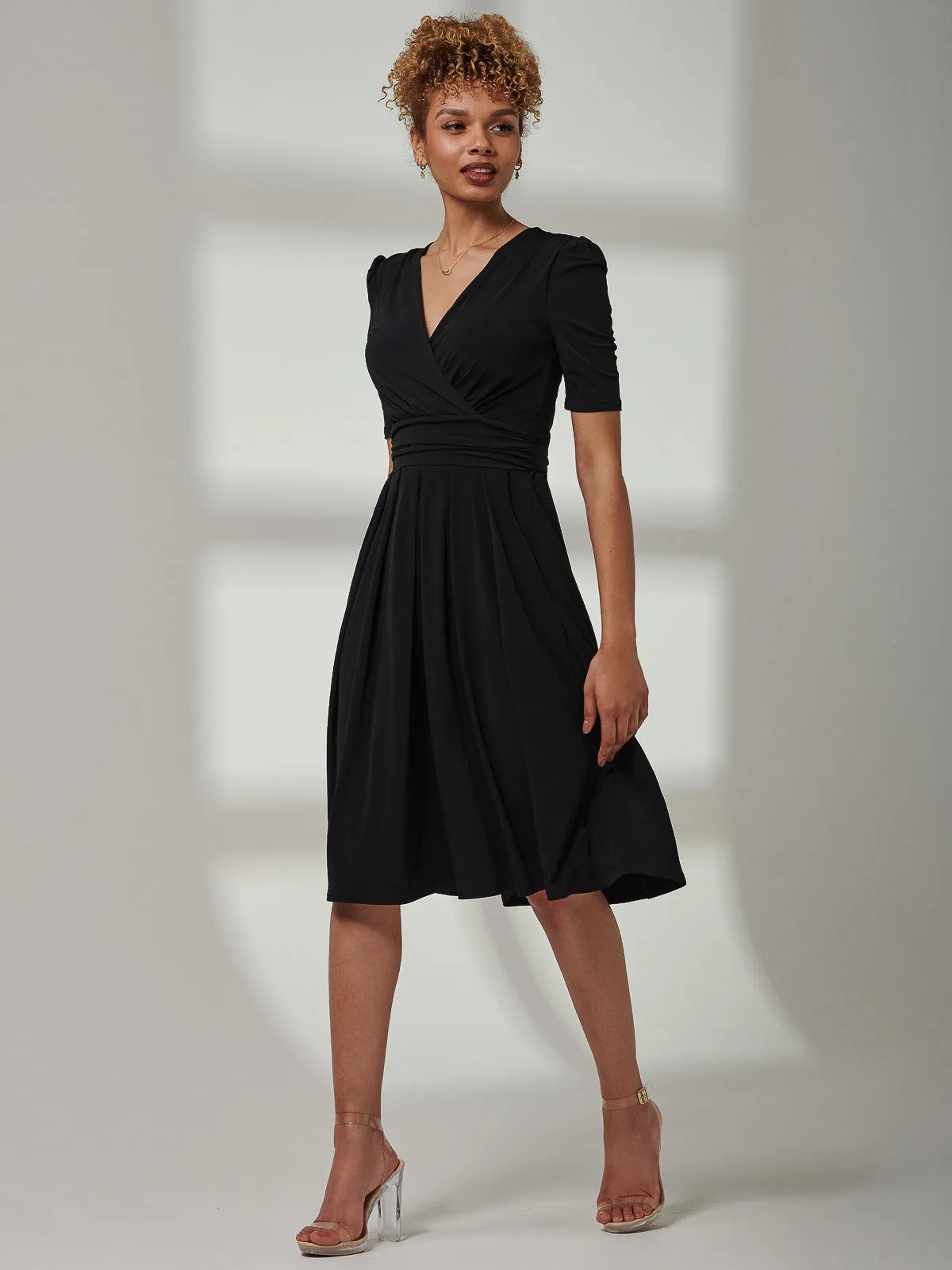 Bianca Half Sleeve Jersey Midi Dress, Black