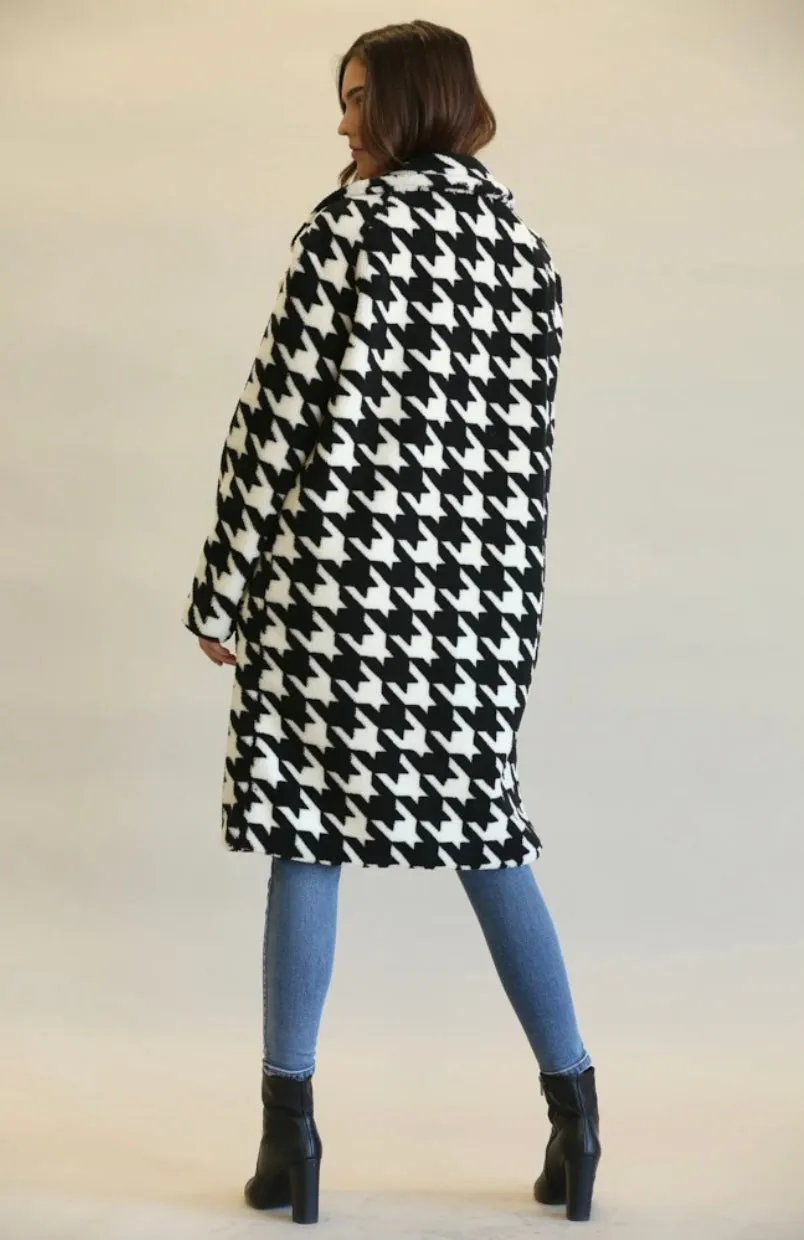 Black and White Houndstooth Coat