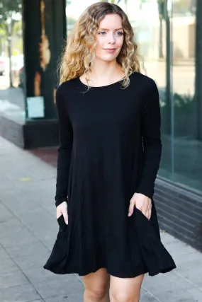 Black Long Sleeve Shift Knit Dress