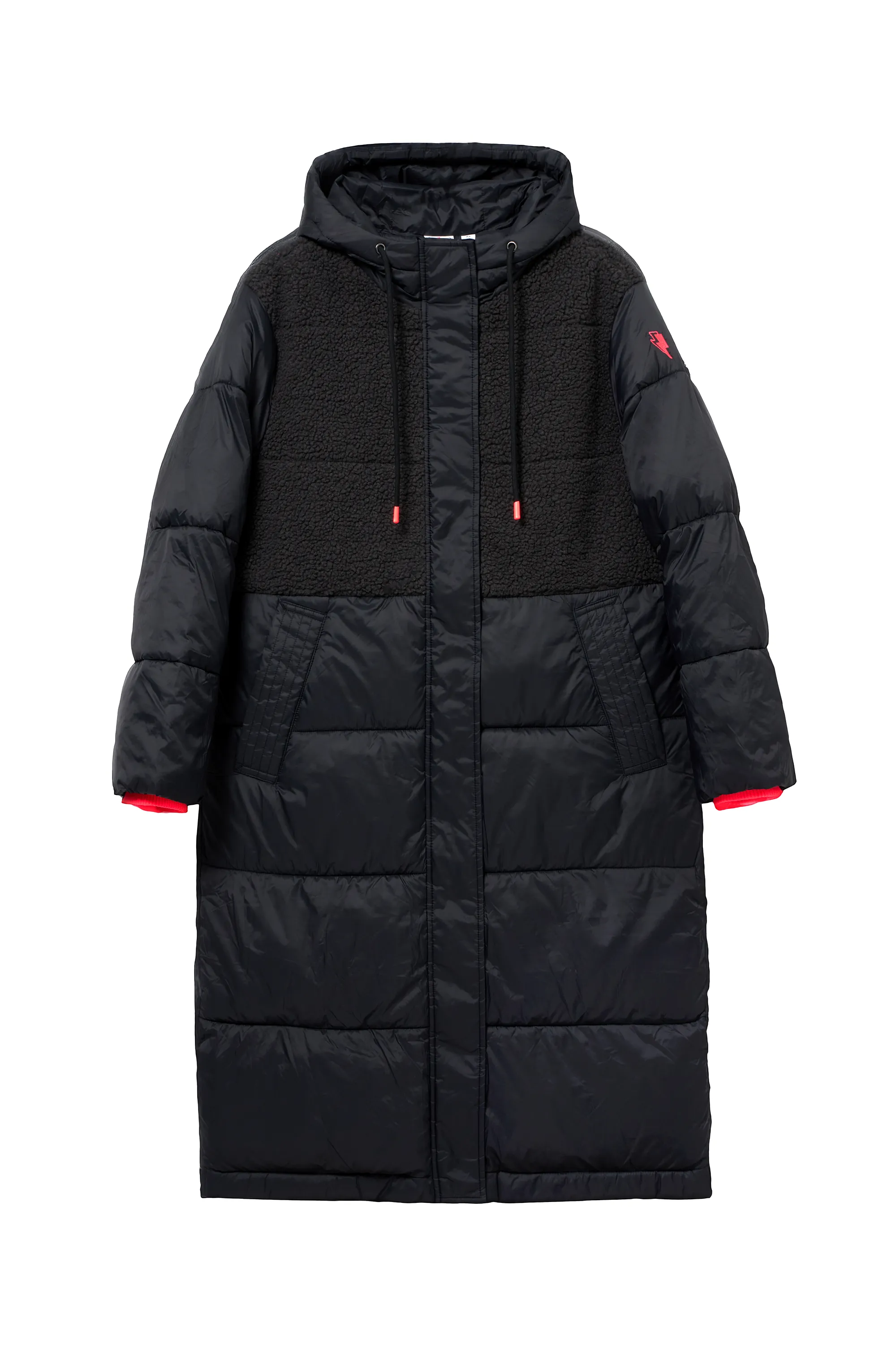 Black Quilted with Borg Longline Puffer Coat