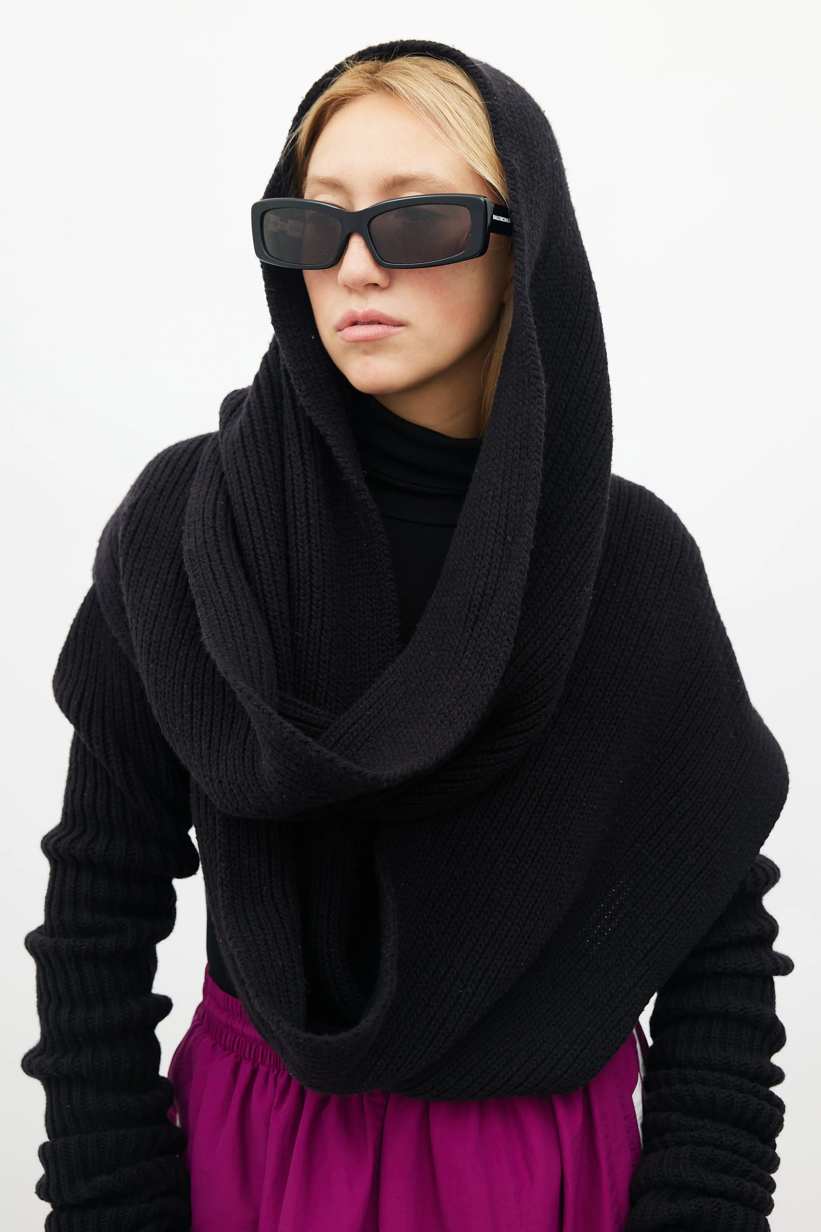 Black Ribbed Knit Shrug Scarf