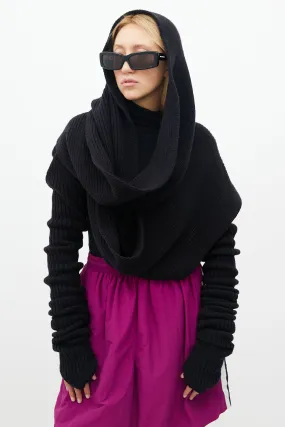 Black Ribbed Knit Shrug Scarf