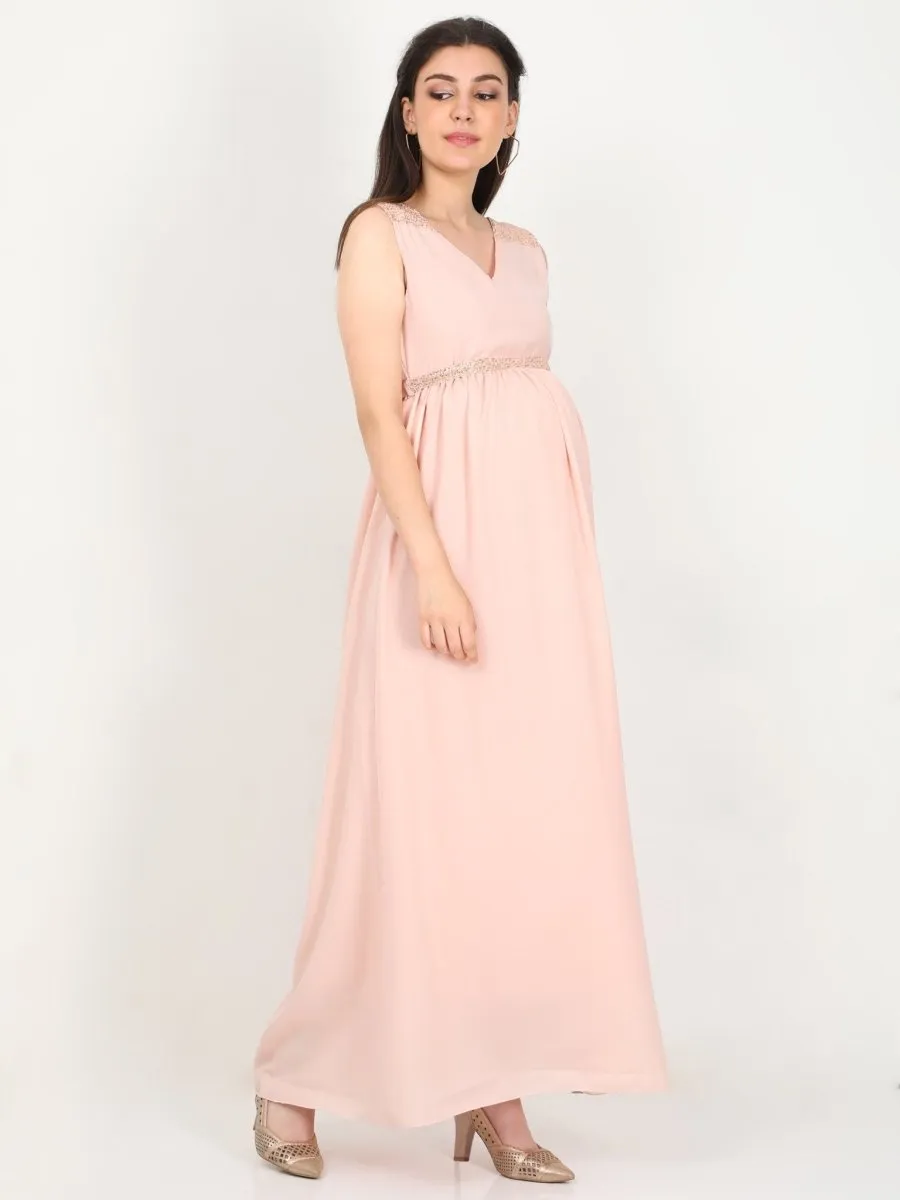 Blush Peach with Sequins Maternity Dress