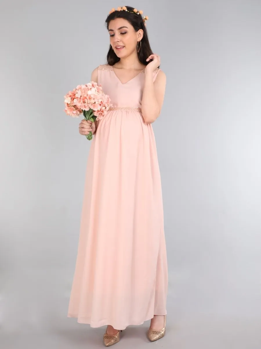 Blush Peach with Sequins Maternity Dress