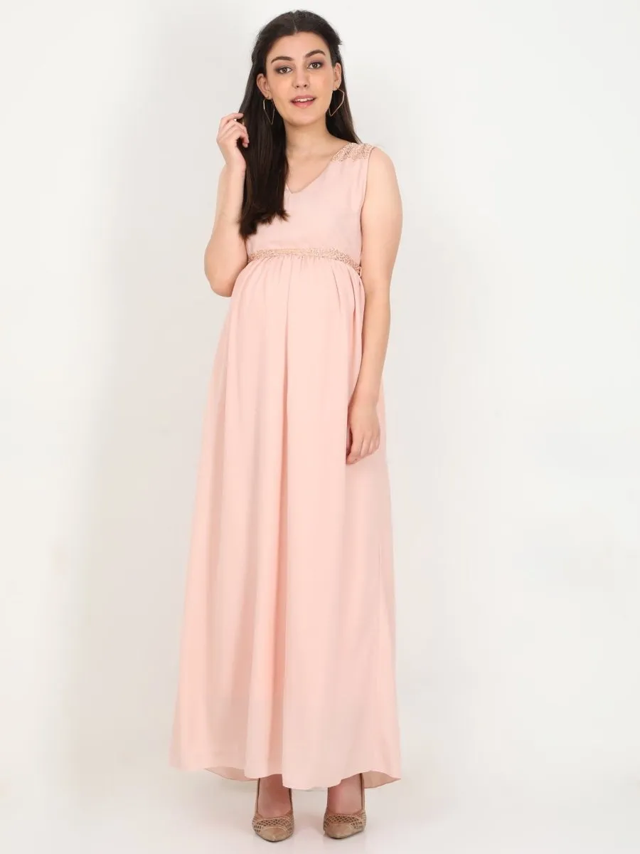 Blush Peach with Sequins Maternity Dress