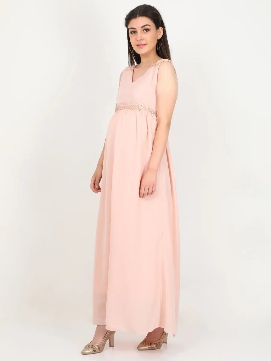 Blush Peach with Sequins Maternity Dress