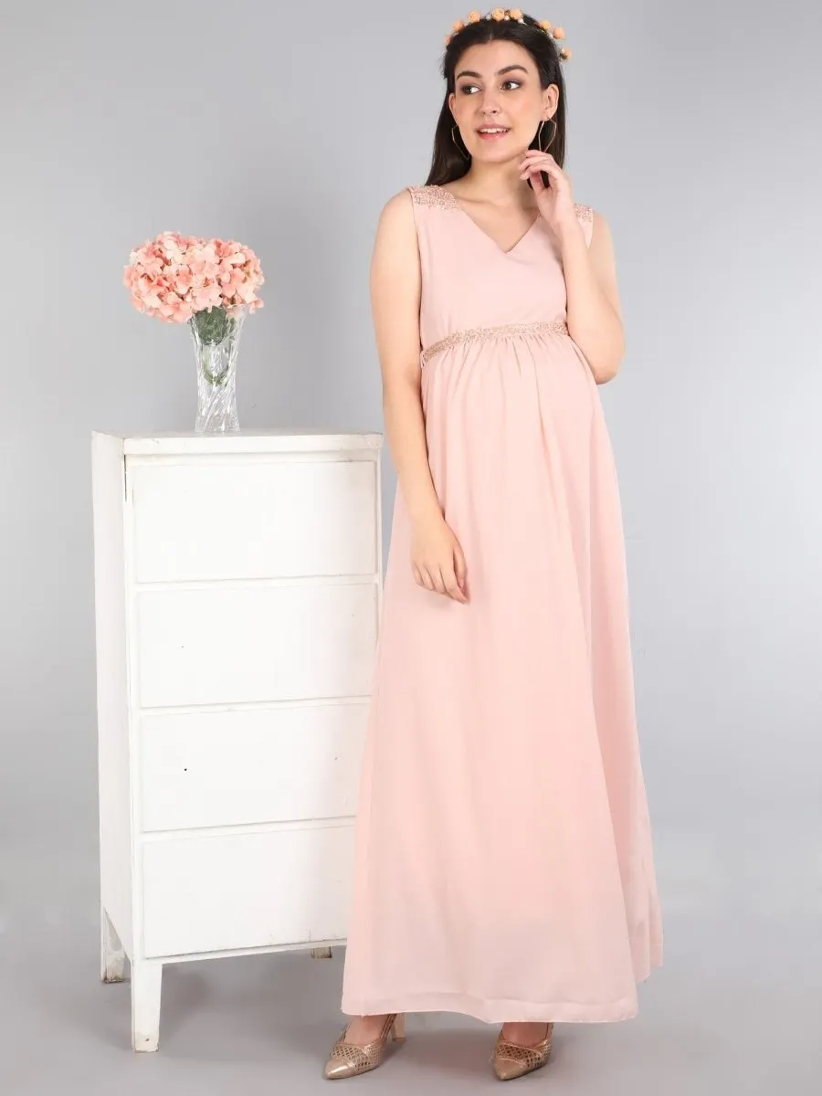 Blush Peach with Sequins Maternity Dress