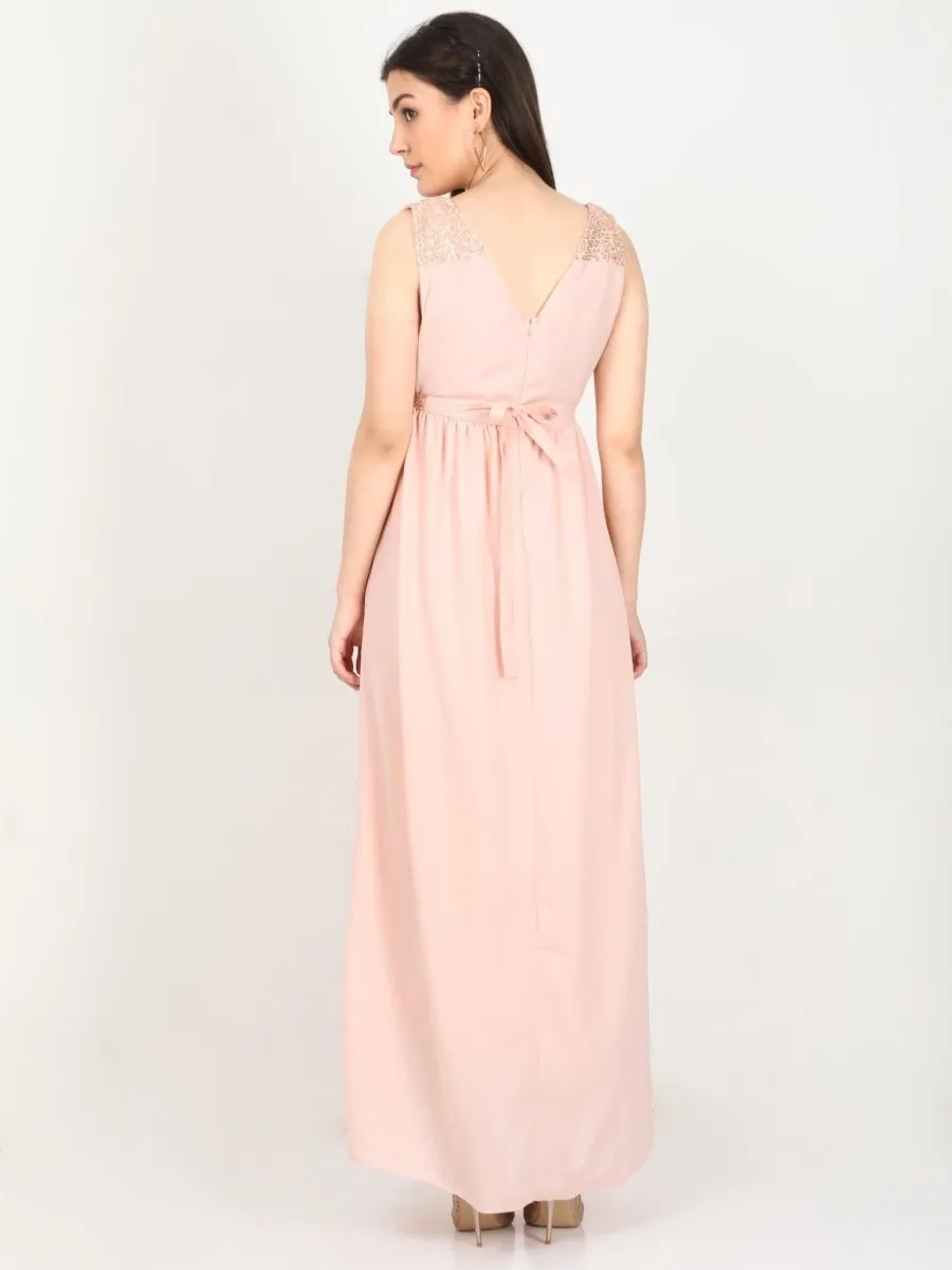 Blush Peach with Sequins Maternity Dress